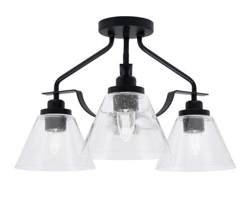 Odyssey 3 Light Semi Flush Mount In Matte Black Finish With 7" Clear Bubble Glass (2607-MB-302)