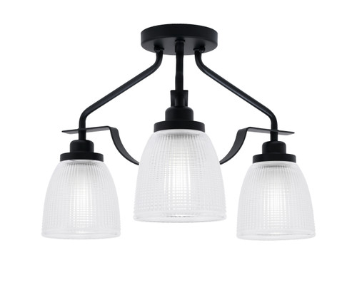 Odyssey 3 Light Semi Flush Mount In Matte Black Finish With 5" Clear Ribbed Glass  (2607-MB-500)