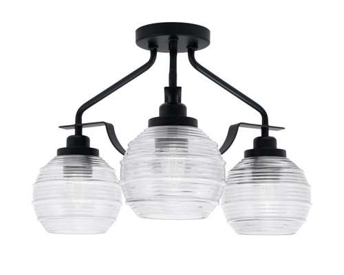 Odyssey 3 Light Semi Flush Mount In Matte Black Finish With 6" Clear Ribbed Glass (2607-MB-5110)