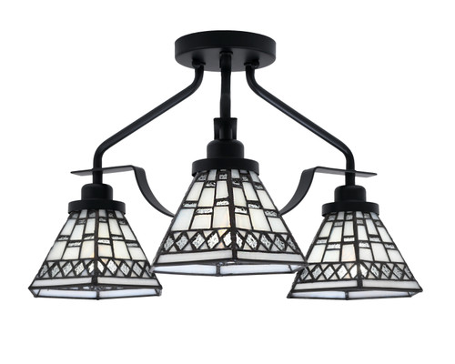 Odyssey 3 Light Semi Flush Mount In Matte Black Finish With 7" Pewter Art Glass (2607-MB-9105)