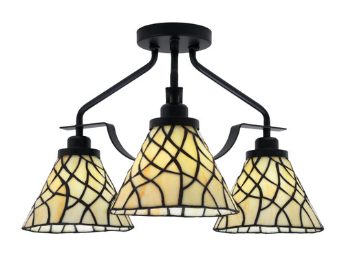 Odyssey 3 Light Semi Flush Mount In Matte Black Finish With 7" Sandhill Art Glass (2607-MB-9115)