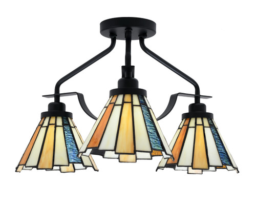 Odyssey 3 Light Semi Flush Mount In Matte Black Finish With 7" Sequoia Art Glass  (2607-MB-9335)