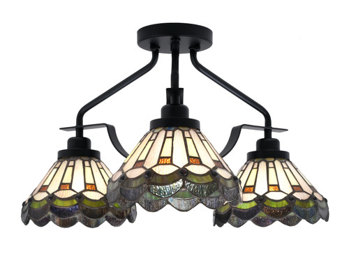 Odyssey 3 Light Semi Flush Mount In Matte Black Finish With 7" Cyprus Art Glass (2607-MB-9395)