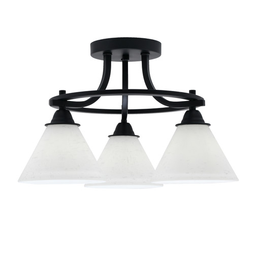 Paramount 3 Light Semi-Flush In Matte Black Finish With 7" White Muslin Glass (3417-MB-312)