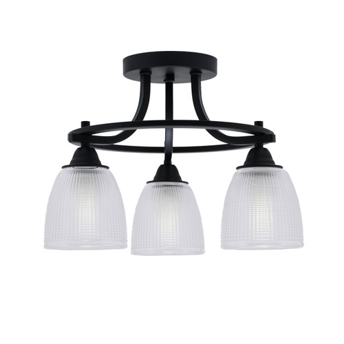 Paramount 3 Light Semi-Flush In Matte Black Finish With 5" Clear Ribbed Glass (3417-MB-500)
