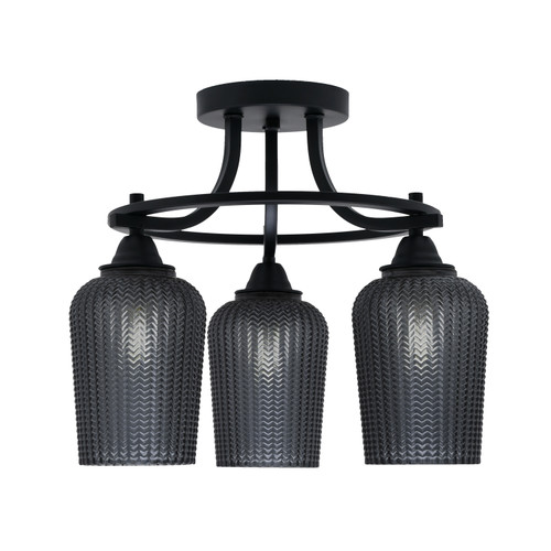 Paramount 3 Light Semi-Flush In Matte Black Finish With 5" Smoke Textured Glass  (3417-MB-4252)