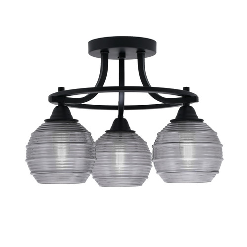 Paramount 3 Light Semi-Flush In Matte Black Finish With 6" Smoke Ribbed Glass (3417-MB-5112)