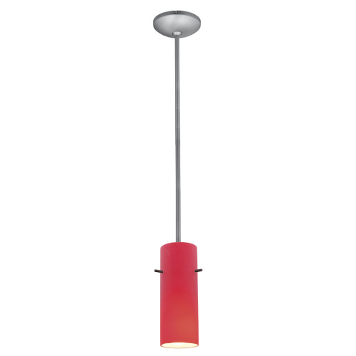 Cylinder Brushed Steel LED Pendant (28030-3R-BS/RED)