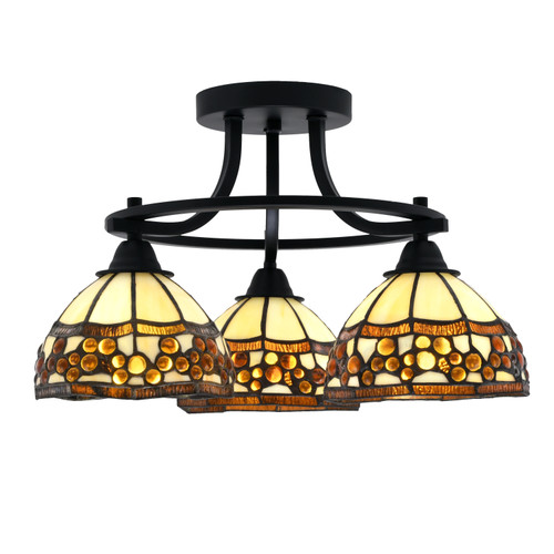 Paramount 3 Light Semi-Flush In Matte Black Finish With 7" Roman Jewel Art Glass  (3417-MB-9975)