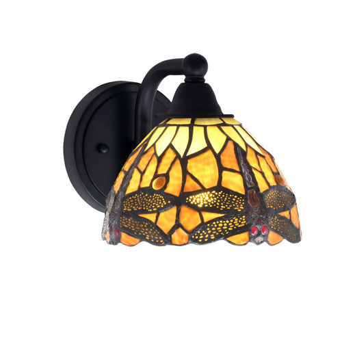 Paramount 1 Light Wall Sconce In Matte Black Finish With 7" Amber Dragonfly Art Glass (3421-MB-9465)