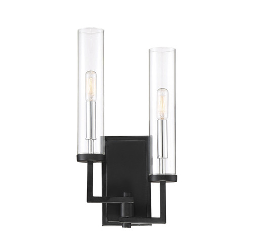 Folsom 2-Light Adjustable Wall Sconce in Matte Black with Polished Chrome Accents (9-2134-2-67)