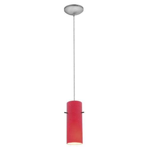 Cylinder Brushed Steel LED Pendant (28030-4C-BS/RED)