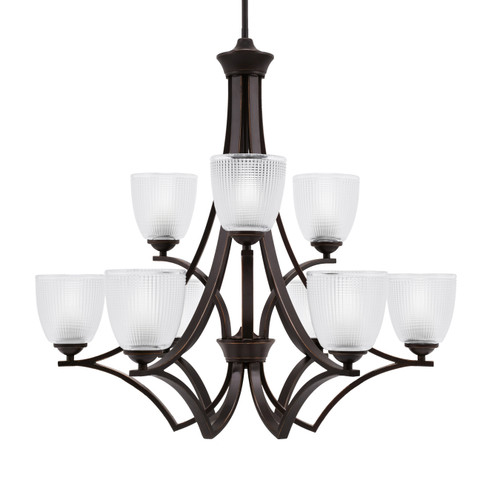 Zilo Uplight, 9 Light, Chandelier In Dark Granite Finish With 5" Clear Ribbed Glass (569-DG-500)