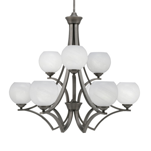 Zilo Uplight, 9 Light, Chandelier In Graphite Finish With 5.75" White Marble Glass (569-GP-4101)