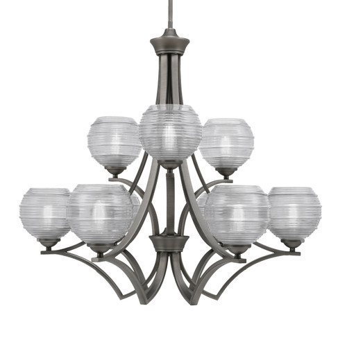 Zilo Uplight, 9 Light, Chandelier In Graphite Finish With 6" Clear Ribbed Glass (569-GP-5110)
