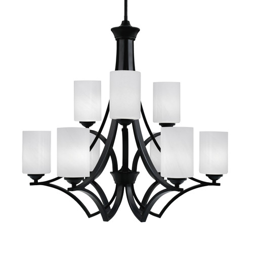 Zilo Uplight, 9 Light, Chandelier In Matte Black Finish With 4" White Marble Glass (569-MB-3001)