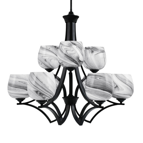 Zilo Uplight, 9 Light, Chandelier In Matte Black Finish With 6" Onyx Swirl Glass (569-MB-4819)