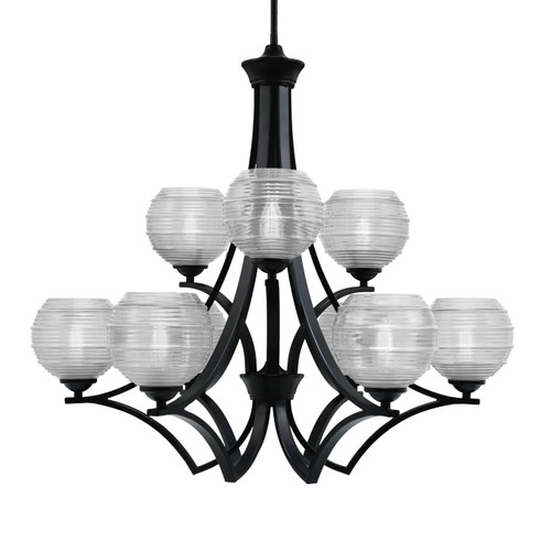 Zilo Uplight, 9 Light, Chandelier In Matte Black Finish With 6" Clear Ribbed Glass (569-MB-5110)