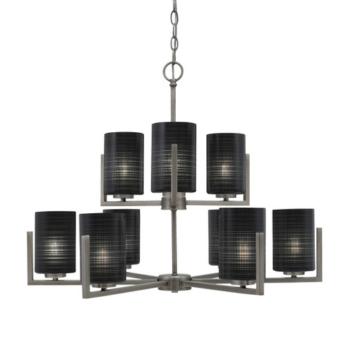 Atlas Uplight, 9 Light, Chandelier In Graphite Finish With 4" Black Matrix Glass (4509-GP-4069)
