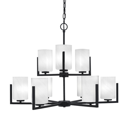 Atlas Uplight, 9 Light, Chandelier In Matte Black Finish With 4" White Marble Glass (4509-MB-3001)