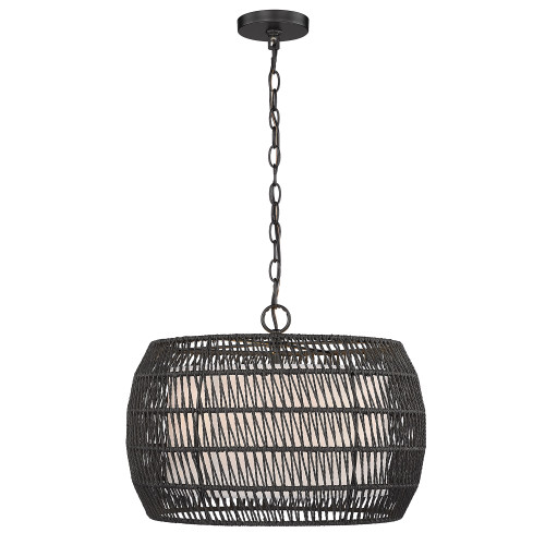 Everly 4 Light Pendant in Matte Black with Modern Black Rattan Shade (6805-4 BLK-MBR)