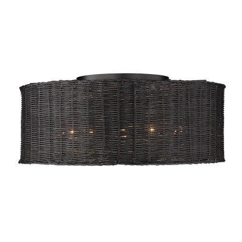 Erma 5 Light Flush Mount in Matte Black with Black Wicker Shade (1084-5FM BLK-BW)