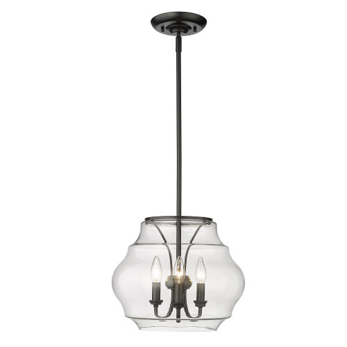 Annette BLK 3 Light Pendant in Matte Black with Clear Glass Shade (1087-3P BLK-CLR)