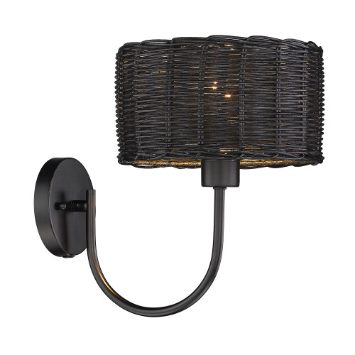 Erma 1 Light Wall Sconce in Matte Black with Black Wicker Shade (1084-1W BLK-BW)