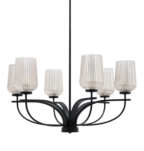 Cavella 6 Light Chandelier Shown In Matte Black Finish With 5" Silver Textured Glass (3906-MB-4253)