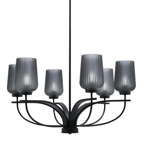 Cavella 6 Light Chandelier Shown In Matte Black Finish With 5" Smoke Textured Glass (3906-MB-4252)