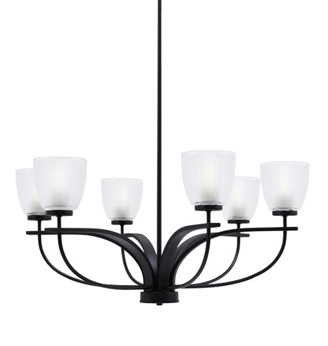 Cavella 6 Light Chandelier Shown In Matte Black Finish With 5" Clear Ribbed Glass (3906-MB-500)