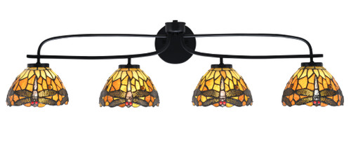 Cavella 4 Light Bath Bar Shown In Matte Black Finish With 7" Amber Dragonfly Art Glass (3914-MB-9465)