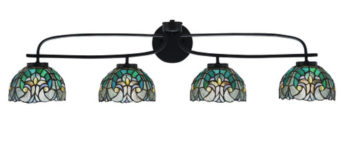 Cavella 4 Light Bath Bar Shown In Matte Black Finish With 7" Turquoise Cypress Art Glass (3914-MB-9925)