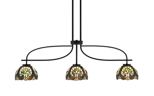 Cavella 3 Light Island Light Shown In Matte Black Finish With 7" Ivory Cypress Art Glass (3936-MB-9945)