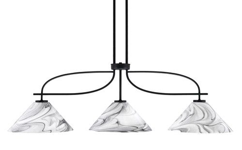 Cavella 3 Light Island Light Shown In Matte Black Finish With 12" Onyx Swirl Glass (3936-MB-2129)