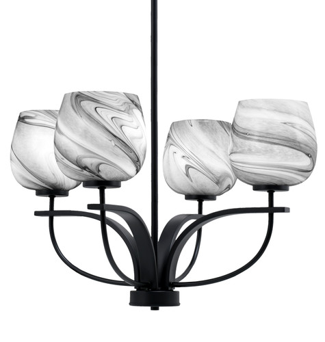 Cavella 4 Light Chandelier Shown In Matte Black Finish With 6" Onyx Swirl Glass  (3904-MB-4819)