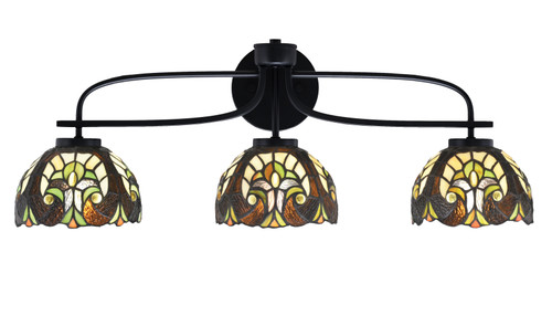 Cavella 3 Light Bath Bar Shown In Matte Black Finish With 7" Ivory Cypress Art Glass (3913-MB-9945)