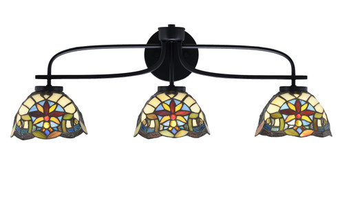 Cavella 3 Light Bath Bar Shown In Matte Black Finish With 7" Earth Star Art Glass (3913-MB-9365)