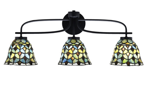 Cavella 3 Light Bath Bar Shown In Matte Black Finish With 7" Crescent Art Glass  (3913-MB-9965)