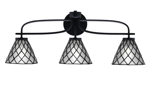Cavella 3 Light Bath Bar Shown In Matte Black Finish With 7" Diamond Ice Art Glass (3913-MB-9185)