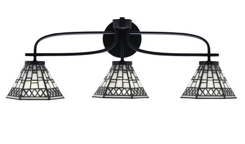 Cavella 3 Light Bath Bar Shown In Matte Black Finish With 7" Pewter Art Glass (3913-MB-9105)