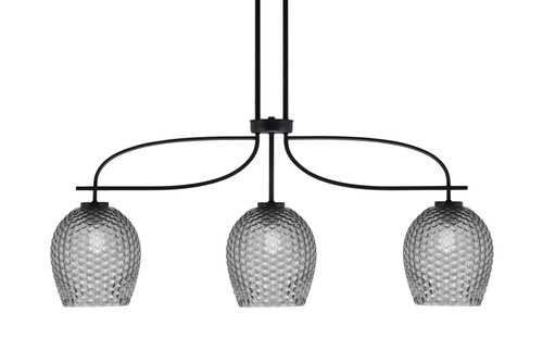Cavella 3 Light Island Light Shown In Matte Black Finish With 7.5" Smoke Textured Glass (3936-MB-4902)