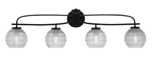 Cavella 4 Light Bath Bar Shown In Matte Black Finish With 6" Clear Ribbed Glass  (3914-MB-5110)