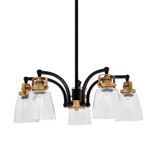 Easton Downlight, 5 Light, Chandelier Shown In Matte Black & Brass Finish With 4.5" Square  Clear Bubble Glass (1945-MBBR-461)