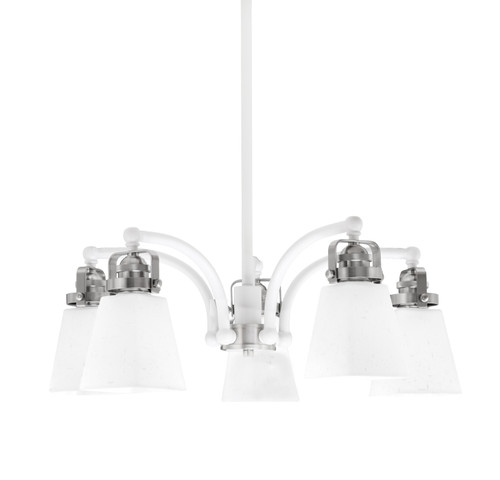 Easton Downlight, 5 Light, Chandelier Shown In White & Brushed Nickel Finish With 4.5" Square White Muslin Glass (1945-WHBN-460)
