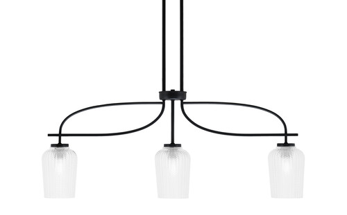 Cavella 3 Light Island Light Shown In Matte Black Finish With 5" Clear Textured Glass (3936-MB-4250)