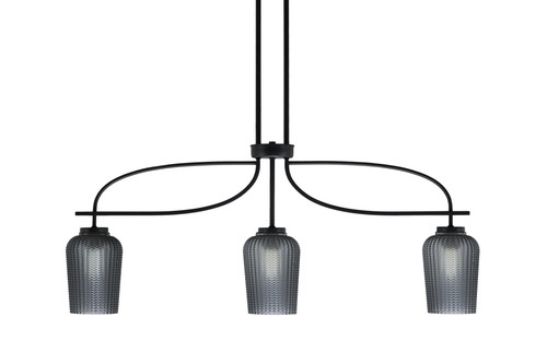 Cavella 3 Light Island Light Shown In Matte Black Finish With 5" Smoke Textured Glass (3936-MB-4252)