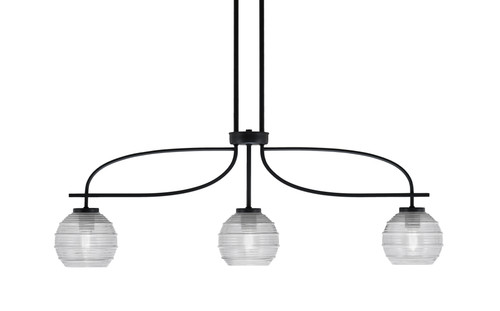 Cavella 3 Light Island Light Shown In Matte Black Finish With 6" Clear Ribbed Glass (3936-MB-5110)