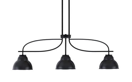 Cavella 3 Light Island Light Shown In Matte Black Finish With 7" Matte Black Double Bubble Metal Shades (3936-MB-427-MB)
