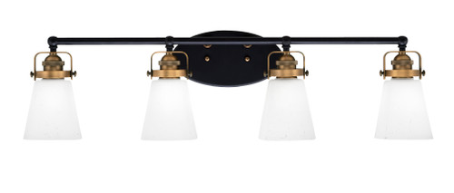 Easton 4 Light Bath Bar Shown In Matte Black & Brass Finish With 4.5" Square White Muslin Glass (1934-MBBR-460)